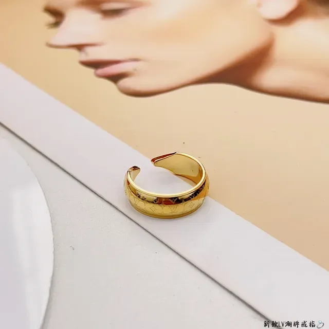 Louis Vuitton Gold Blue Monogram-Engraved Open-Adjustable Ring 6