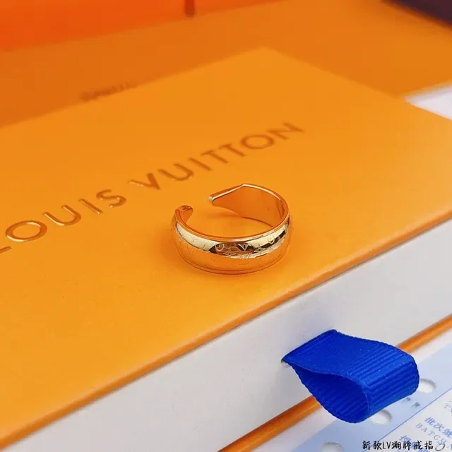 Louis Vuitton Gold Blue Monogram-Engraved Open-Adjustable Ring 8