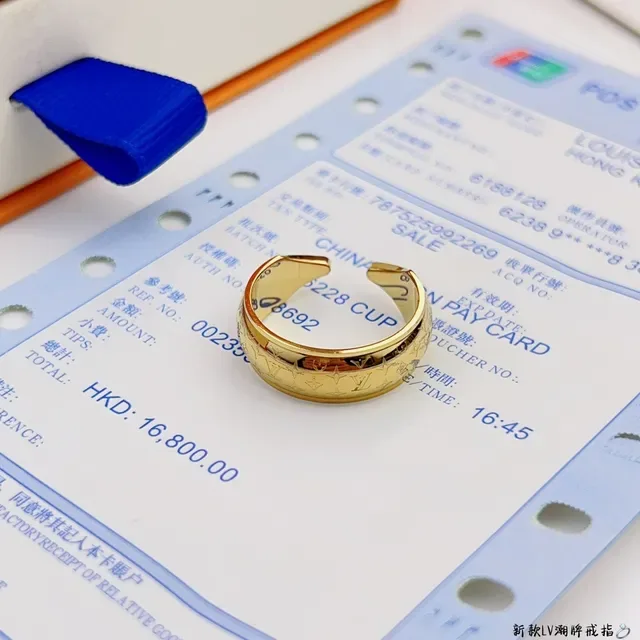 Louis Vuitton Gold Blue Monogram-Engraved Open-Adjustable Ring 9