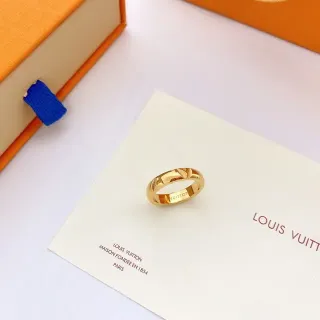 Louis Vuitton Gold Blue Polished Geometric Leaf Motif Ring
