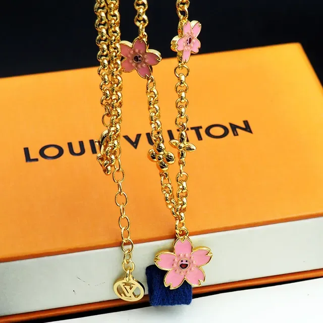 Louis Vuitton Gold Chain Pink Enamel Floral Charm Bracelet 2