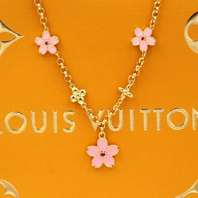 Louis Vuitton Gold Chain Pink Enamel Floral Charm Bracelet 3