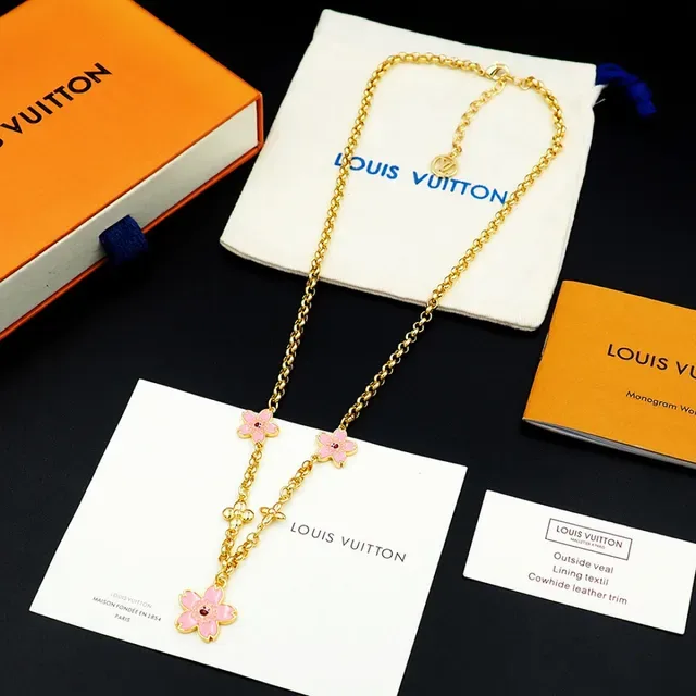 Louis Vuitton Gold Chain Pink Enamel Floral Charm Bracelet 4