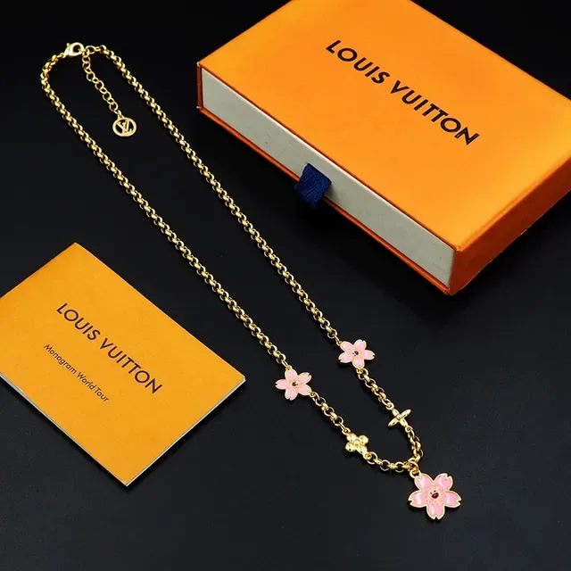 Louis Vuitton Gold Chain Pink Enamel Floral Charm Bracelet 5