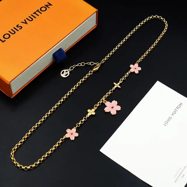 Louis Vuitton Gold Chain Pink Enamel Floral Charm Bracelet 6