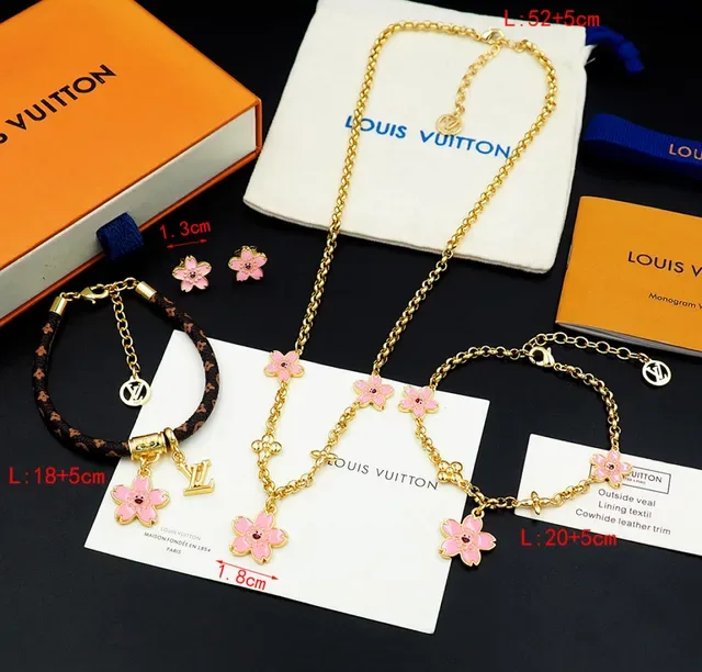 Louis Vuitton Gold Chain Pink Enamel Floral Charm Bracelet 9