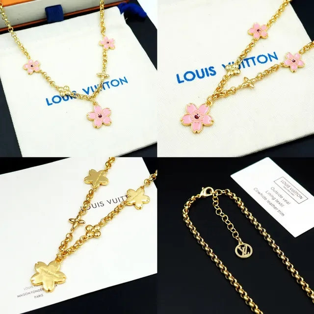 Louis Vuitton Gold Chain Pink Enamel Floral Charm Bracelet 10