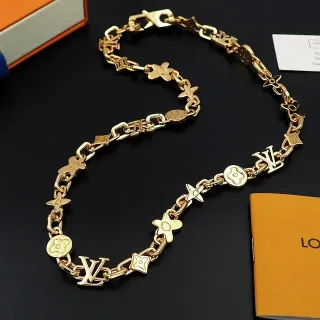 Louis Vuitton Gold Metal Chain Mixed Motif Links Necklace