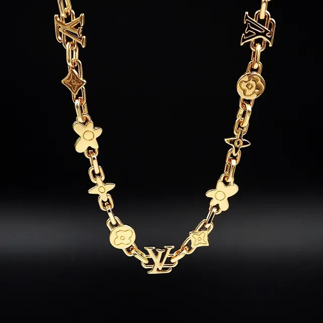 Louis Vuitton Gold Metal Chain Mixed Motif Links Necklace 2