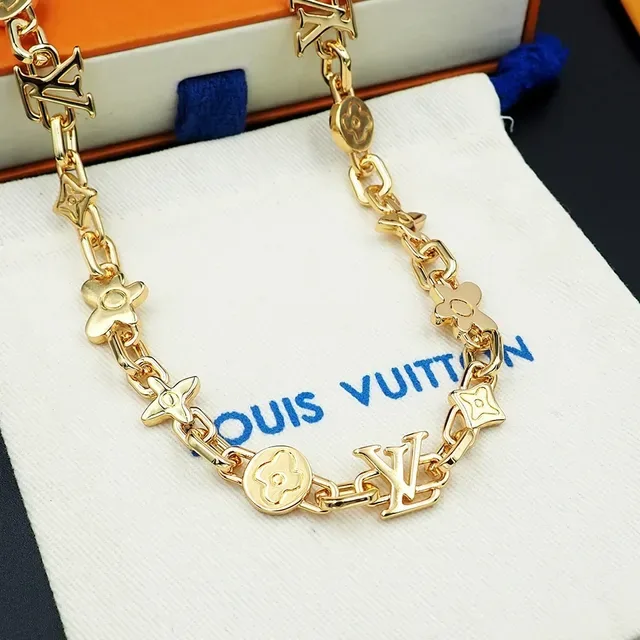 Louis Vuitton Gold Metal Chain Mixed Motif Links Necklace 3