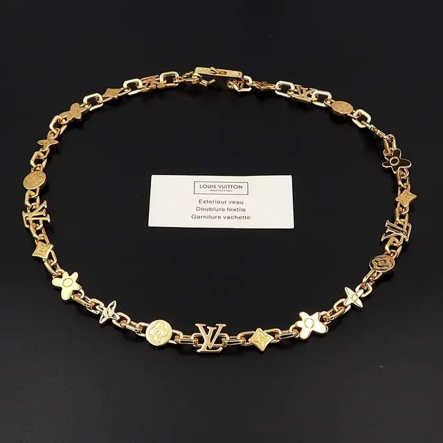 Louis Vuitton Gold Metal Chain Mixed Motif Links Necklace 4