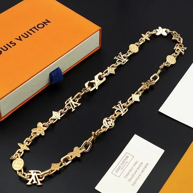 Louis Vuitton Gold Metal Chain Mixed Motif Links Necklace 5