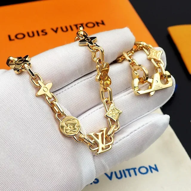 Louis Vuitton Gold Metal Chain Mixed Motif Links Necklace 7