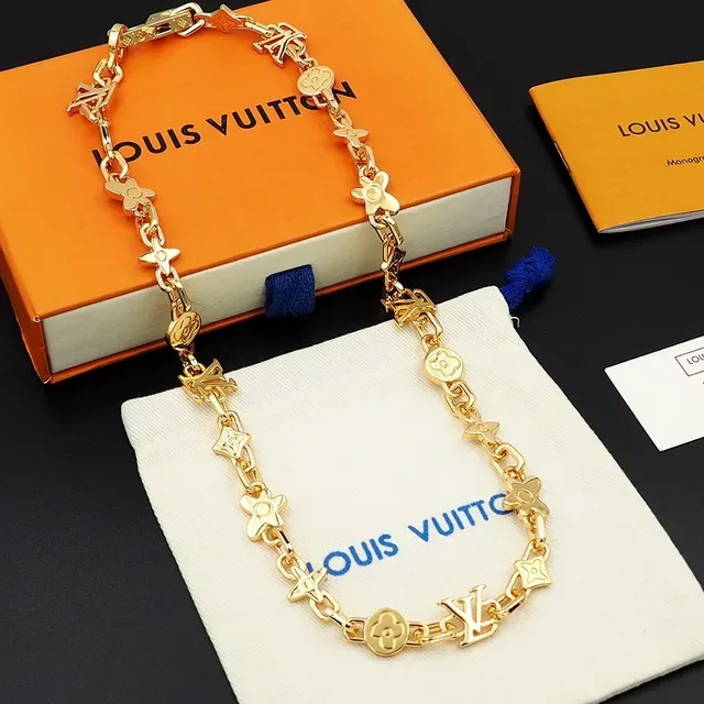 Louis Vuitton Gold Metal Chain Mixed Motif Links Necklace 8