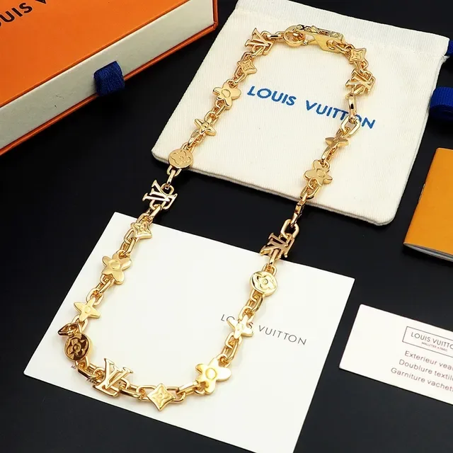 Louis Vuitton Gold Metal Chain Mixed Motif Links Necklace 10