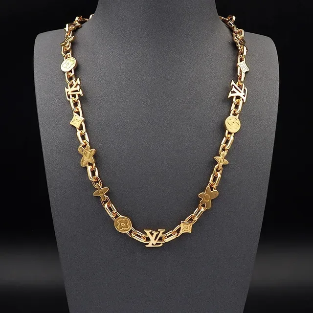 Louis Vuitton Gold Metal Chain Mixed Motif Links Necklace 11