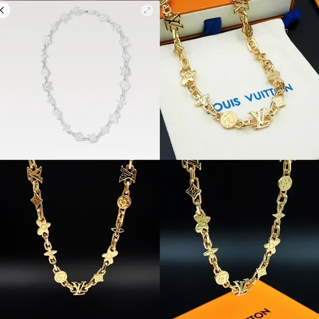Louis Vuitton Gold Metal Chain Mixed Motif Links Necklace 13