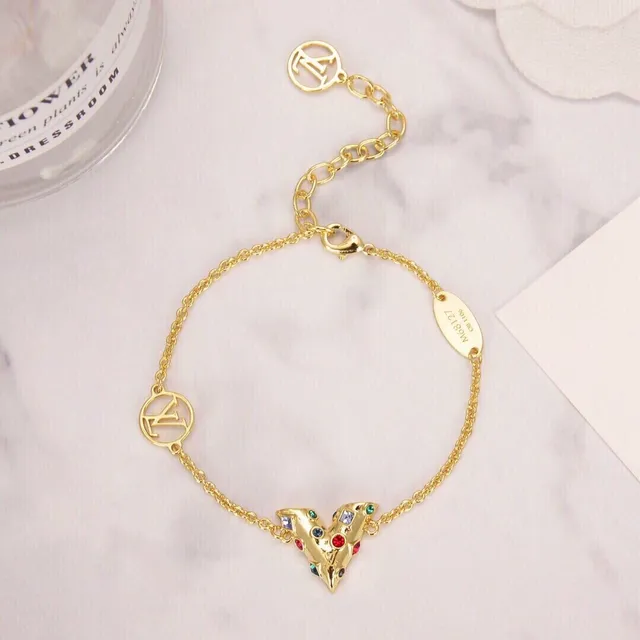 Louis Vuitton Gold Multicolor Chain Monogram Motifs Bracelet 5