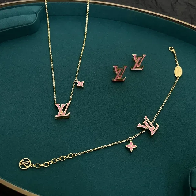 Louis Vuitton Gold Pink Chain Enamel LV Logo Bracelet 4