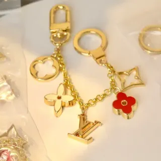 Louis Vuitton Gold Red Metal Enamel Floral Charms Bracelet