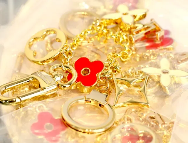 Louis Vuitton Gold Red Metal Enamel Floral Charms Bracelet 4