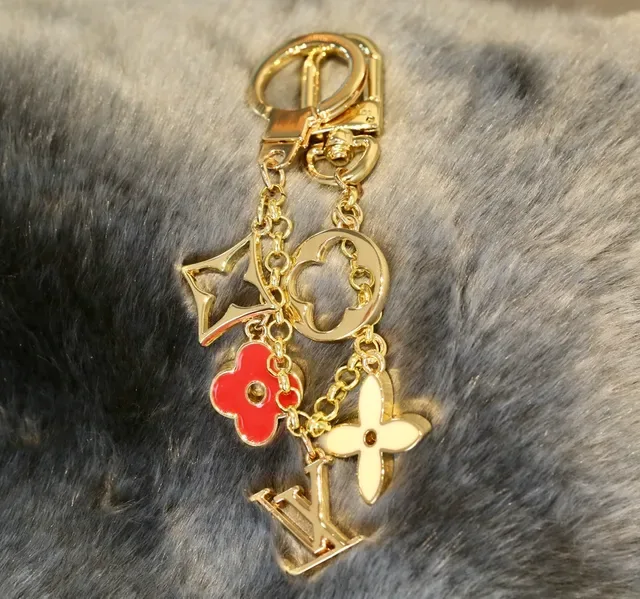 Louis Vuitton Gold Red Metal Enamel Floral Charms Bracelet 8