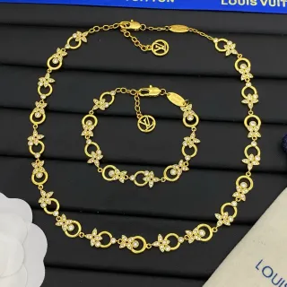 Louis Vuitton Gold Silver Crystal-Embellished Necklace