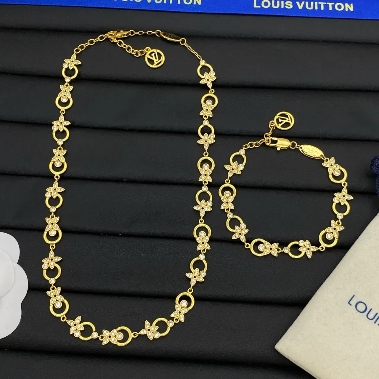 Louis Vuitton Gold Silver Crystal-Embellished Necklace 2