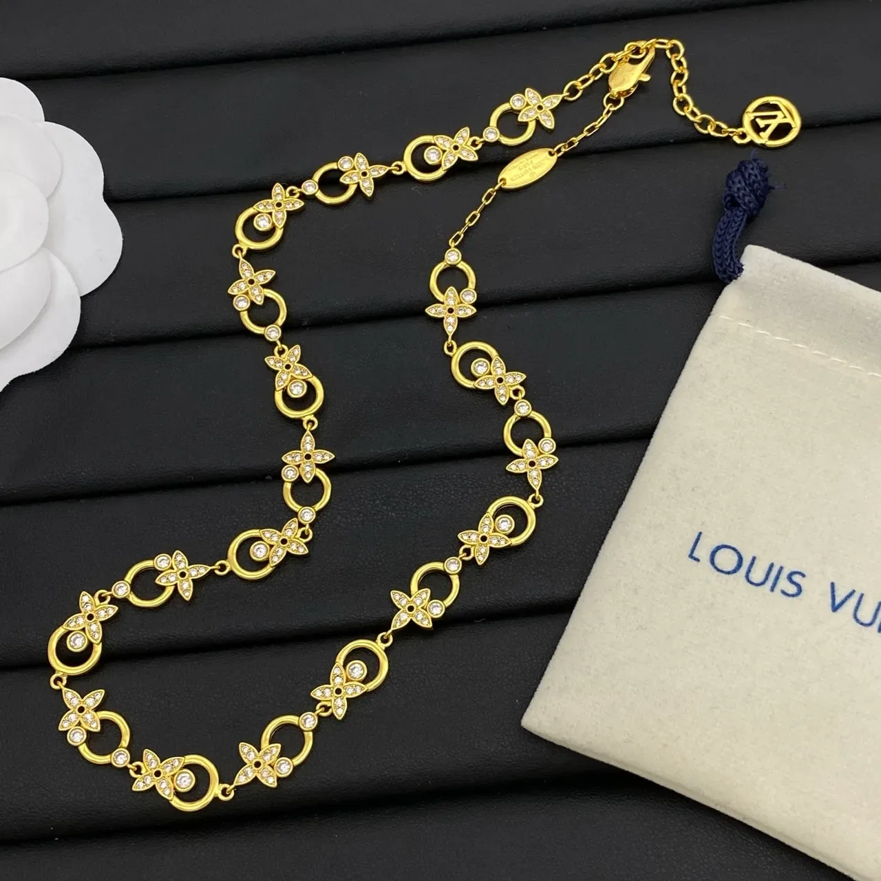 Louis Vuitton Gold Silver Crystal-Embellished Necklace 5