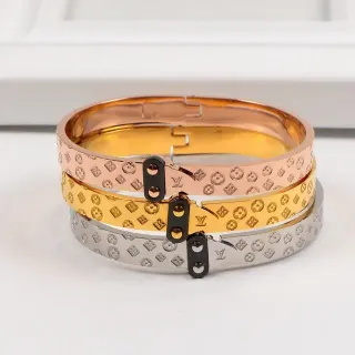 Louis Vuitton سوار ذهبي فضي منفصل نقش حرفي مبروز