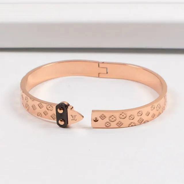 Louis Vuitton Gold Silver Hinged Bangle Embossed Monogram Bracelet 3