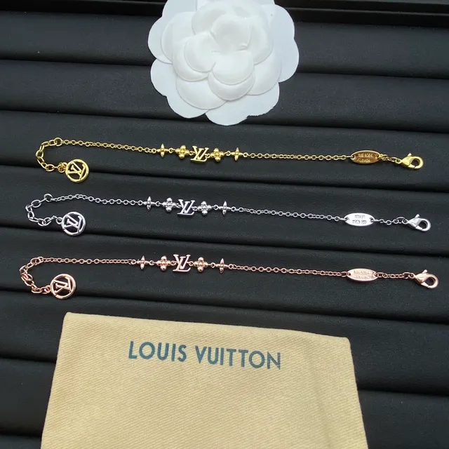 Louis Vuitton Gold Silver Monogram Pendant Pearl Drop Bracelet 2