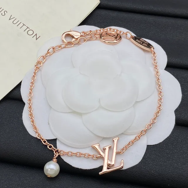 Louis Vuitton Gold Silver Monogram Pendant Pearl Drop Bracelet 4