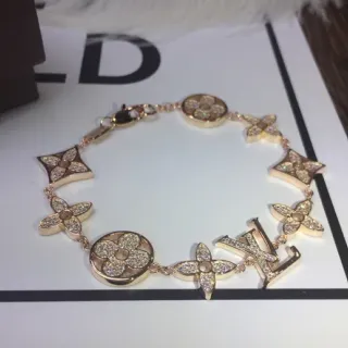 Louis Vuitton Oro Plata Pavé-Crystal Monograma Pulsera