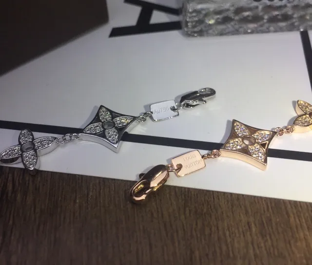 Louis Vuitton Gold Silver Pavé-Crystal Monogram-Link Bracelet 3