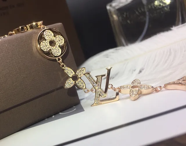 Louis Vuitton Gold Silver Pavé-Crystal Monogram-Link Bracelet 8