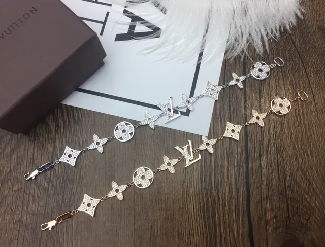 Louis Vuitton Gold Silver Pavé-Crystal Monogram-Link Bracelet 9