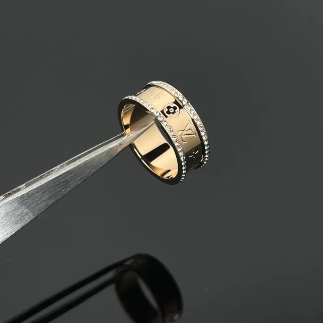 Louis Vuitton Gold Silver Wide Band Monogram-Engraved Ring 3