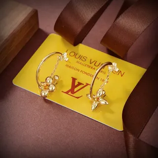 Louis Vuitton Gold-Tone Asymmetrical Floral and Sphere Charm Earrings