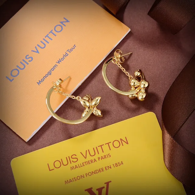 Louis Vuitton Gold-Tone Asymmetrical Floral and Sphere Charm Earrings 2