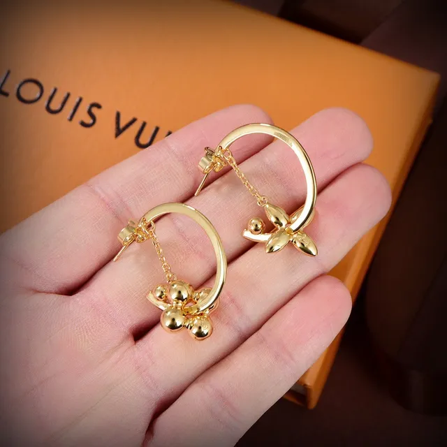 Louis Vuitton Gold-Tone Asymmetrical Floral and Sphere Charm Earrings 3