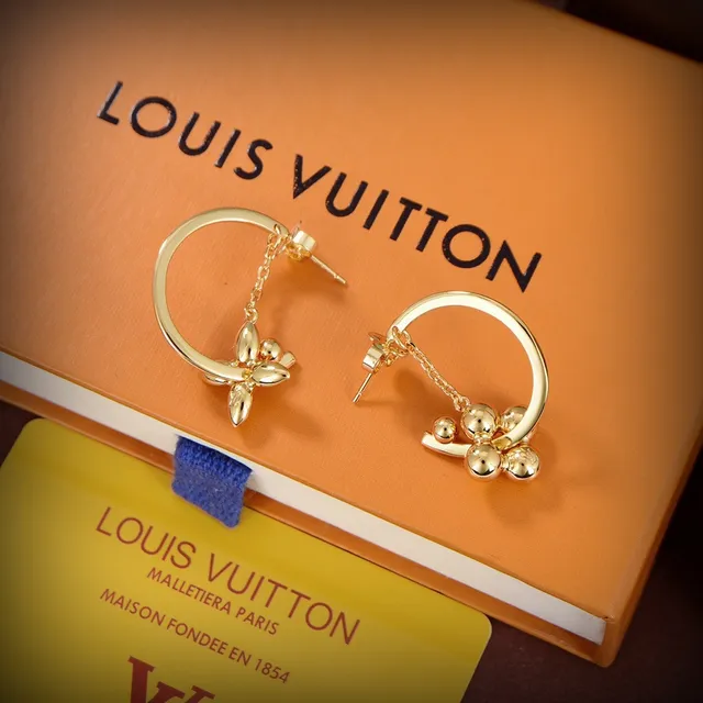 Louis Vuitton Gold-Tone Asymmetrical Floral and Sphere Charm Earrings 4