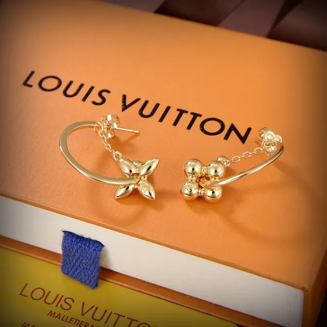 Louis Vuitton Gold-Tone Asymmetrical Floral and Sphere Charm Earrings 5