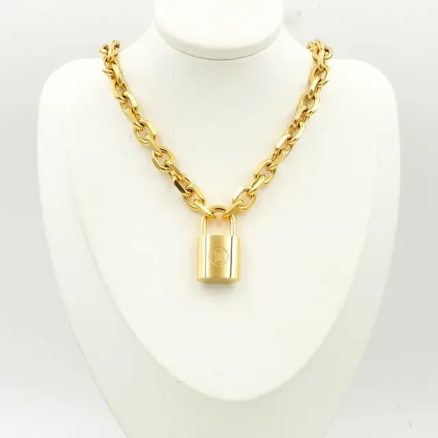 Louis Vuitton Gold-Tone Chain Lock Necklace 3