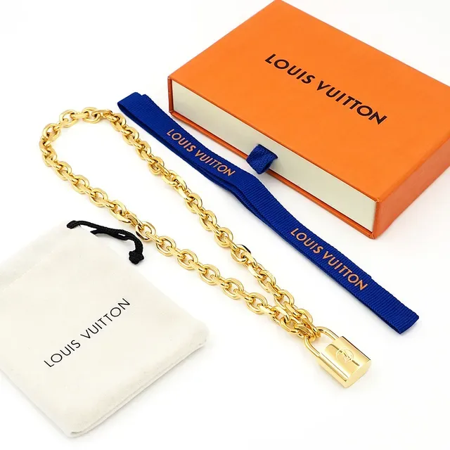 Louis Vuitton Gold-Tone Chain Lock Necklace 4