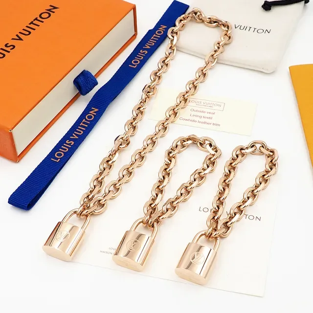 Louis Vuitton Gold-Tone Chain Lock Necklace 5