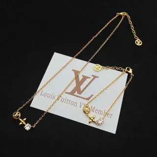 Louis Vuitton Gold-Tone LV Monogram Flower Crystal Necklace