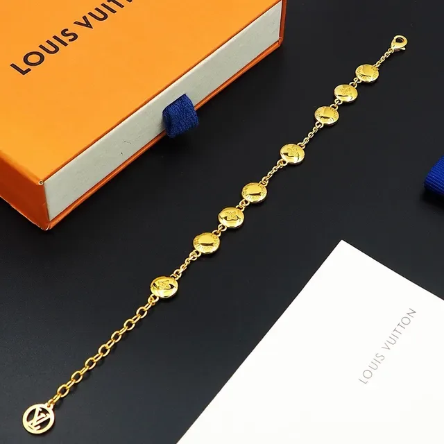 Louis Vuitton Gold-Tone Monogram Medallion Chain Bracelet 9