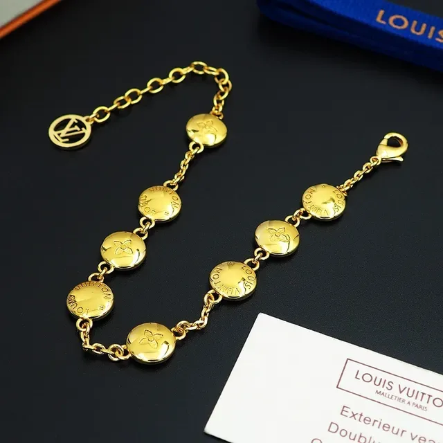 Louis Vuitton Gold-Tone Monogram Medallion Chain Bracelet 10