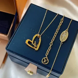 Louis Vuitton Gold-Tone Open Heart and Monogram Pendant Necklaces